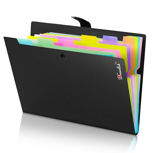 File Organiser Folder - 10 Pockets A4 Expanding File Folder Holds 200-350 Sheets - Colorful Pockets Document Organiser - Waterproof & Tear Resistant Black Folder - Easy to Carry A4 Folders Organiser