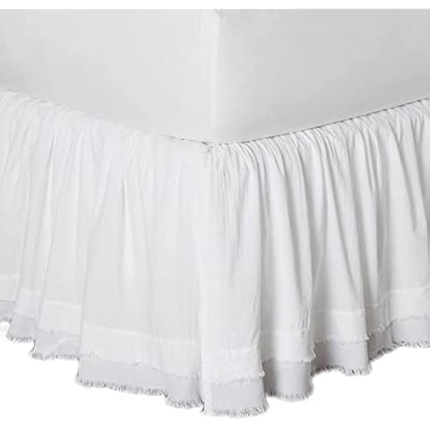 Luxurious Collections 12"-22" Drop Length Fringe Ruffle Bed Skirt (Split Corner) 100% Cotton Sateen White 400TC,King-12 Drop Cover