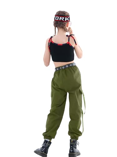 Image of Rolanko Girls Cargo Pants for Kids Loose Streetwear Hip Hop Dance Cotton Cargo Jogger Pants for Kids 4-15 Years