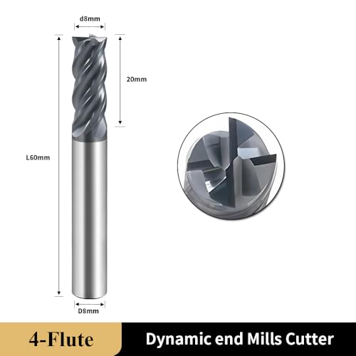 Image of Carbide Dynamic Square End Mills-4 Flute TiALSiN Coated,for Milling Alloy Steels, Hardened Steel, Metal etc.1 Pcs D8*60mm
