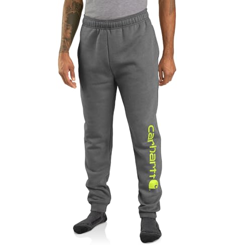Image of Carhartt Men's 105899 Relaxed Fit Midweight Tapered Graphic Sweatpant, Carbon Heather, XXL