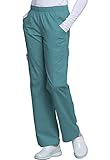 Cherokee Women's Petite Workwear Scrubs Core Stretch Pull-On Cargo Pant, Teal Blue, Medium-Petite
