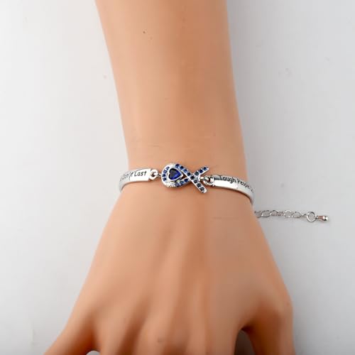 CENWA Blue Ribbon Awareness Charm Colon Cancer Fighter Bracelet Tough Times Don’t Last Bracelet Gift for Cancer Survivor2