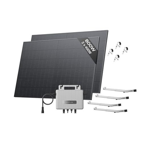 Kit solar ECOFLOW STREAM, inversor de 800W, 2 panele solare FV 400 W con 2*soporte de balcón de celosía, inversor de inyección a red inteligente con WiFi y control mediante aplicación para balcones