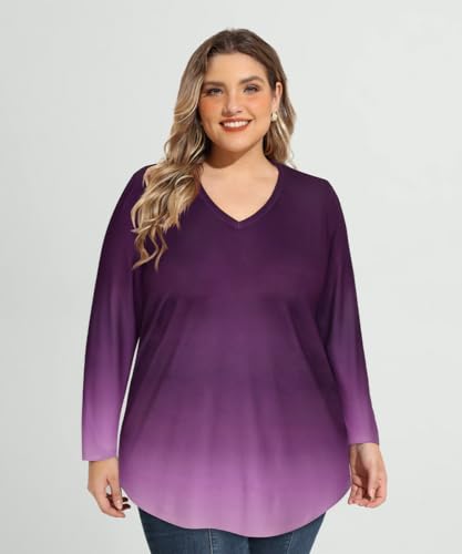 RITERA Womens Plus Size Tops Long Sleeve Shirts V Neck Tunics Fall Casual Pullover Loose Fit Basic Tshirt XL-6XL 14W-30W2