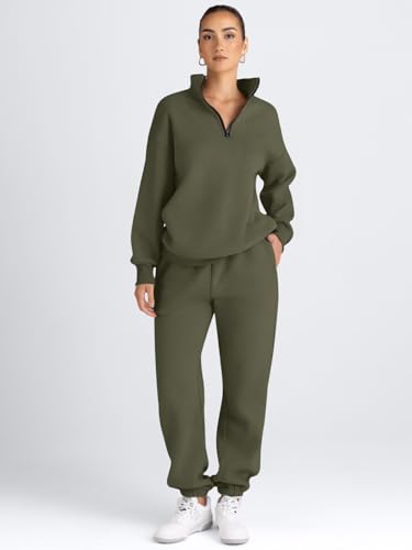 Image of AUTOMET Women's Sweatsuits 2 Piece Outfits Lounge Sets | Cozy Airport Outfits,Casual Sweat Sets for Fall and Winter,Half Zip Pullover and Baggy Sweatpants with Pockets