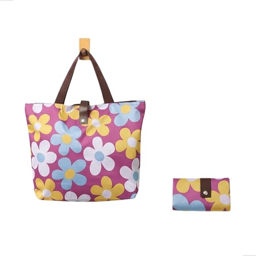 Ecobag Dobrável com Zíper Bolsa de Compras Reutilizável para Feira Supermercado e Praia 45,5x32x12 cm Tecido Oxford (Floral Roxo)
