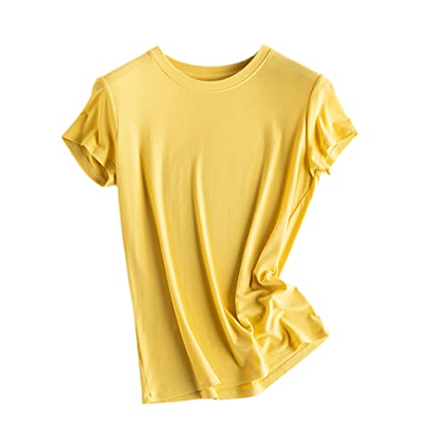 T-shirt en soie mélangée col en U manches courtes été M