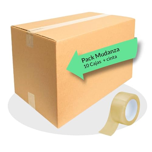 Masquepack Kit de Mudanza - 10 Cajas de Cartón 50,5x35x25 cm + Cinta Adhesiva Acrílica Transparente 66m x 48mm - Ideal para Embalaje y Mudanzas (10 cajas 50,5x35x25cm + Cinta)