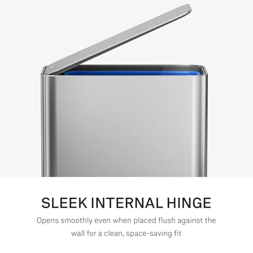 Image of simplehuman Slim Step Can, 9L / 2.4 Gallon Primary Bathroom Trash Can, Liner Pocket, Sleek Internal Hinge, 150,000-Step All-Steel Pedal, Lid Shox Silent Close, Brushed Stainless Steel