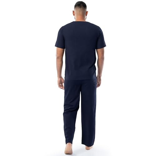 Image of Fruit of the Loom Men's Broadcloth Short Sleeve Top and Long Pants Pajama Set