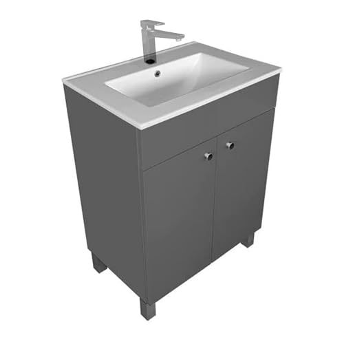 paplinskimoebel Waschbecken mit Unterschrank 60 cm Breit | Badezimmerschrank IGA Sink | Badmöbel Set für Badezimmer & Gäste-WC | Waschtisch mit Unterschrank Stehend | Waschbeckenunterschrank Grau