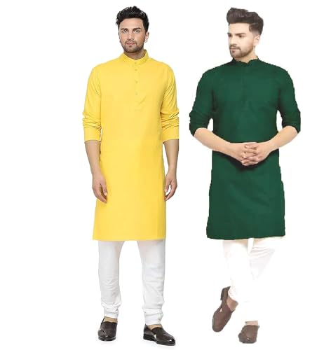 Image of GOLAZO Men's Cotton Kurta Pyjama Set Combo - Pack of 2 | Traditional Ethnic Wear for Festivals & Celebrations