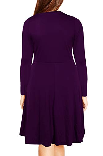 Image of Nemidor Women's Round Neck Long Sleeve Casual Plus Size Fit and Flare Midi Dress with Pocket NEM169