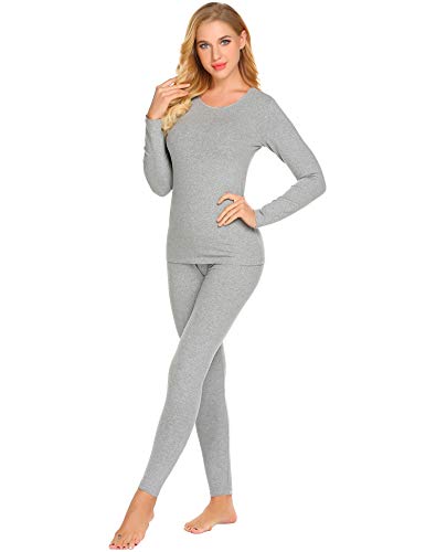 Ekouaer Thermal Underwear Women's Cotton Long Johns Set Scoop Neck Top & Bottom