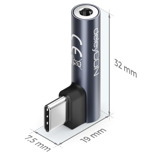 deleyCON USB C na Jack 3,5mm Adapter Audio do Słuchawek/Muzyki/Rozmów/Mikrofonu - Telefon, Smartfon, Tablet, Zestaw Słuchawkowy, Głośnik - dla iPhone 17 16 15, iPad, Galaxy S25 S24 A16 A56