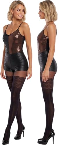 Image of ToBeInStyle Women's Faux Thigh High Opaque Print Nylon Tights