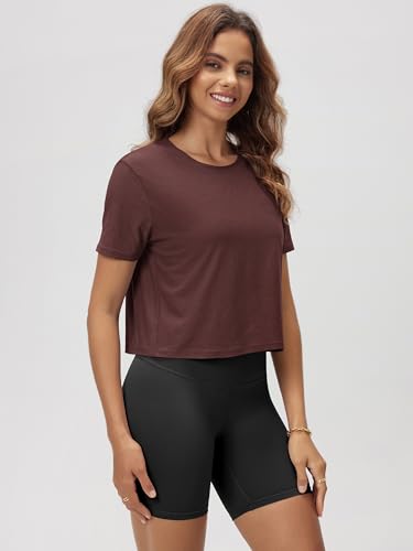 Image of ODODOS Women's Performance Cropped Tee Ultra Soft odSTRATUM Tech Short Sleeve Relaxed Top Crew Neck T-Shirts