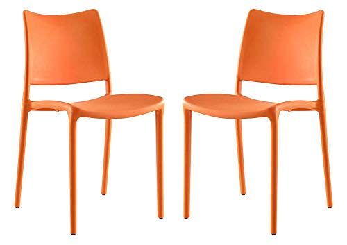 Hipster contemporáneo moderno moldeado plástico apilamiento dos sillas de comedor en naranja 2
