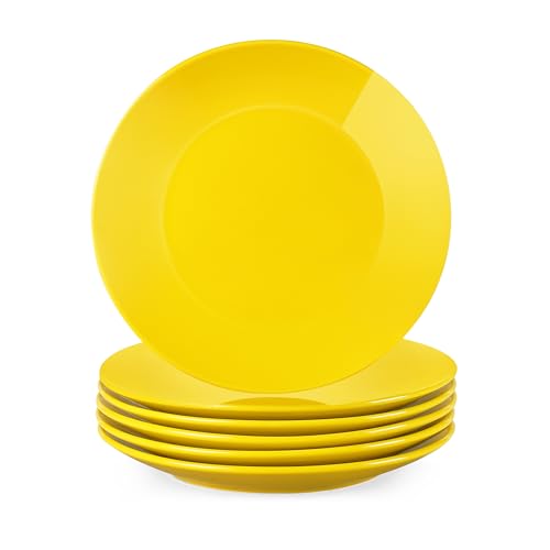 LOVECASA Serie Sweet Stoviglie di Porcellana, Set di Piatti Piani, Piatti da Tavola per 6 Persone, 26,5 cm, Si Può Usare in Lavastoviglie, Giallo