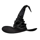 Women's Halloween Party Prom Witch Plays Rugged Pointed Solid Witch Hat Leather Vintage Baseball (A-B-Black, One Size)