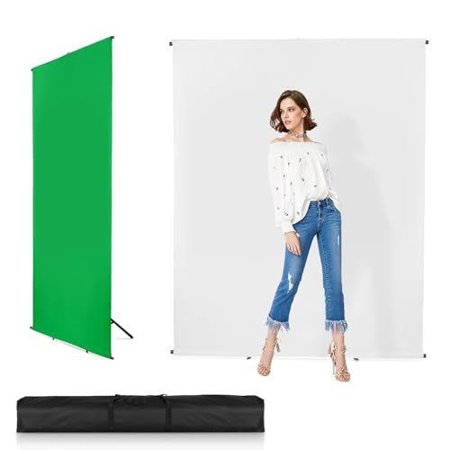 Support de toile de fond polyvalent, 1,5 x 2 m, infroissable, fond pliable Chromakey blanc et vert pour studio photo, prise de vue vidéo, photographie de portrait (2 x 1,5 m)