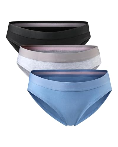 DANISH ENDURANCE Braguita de Algodón Orgánico, Ropa Interior Mujer Suave, Negro, Gris, Azul 3 Pack, M