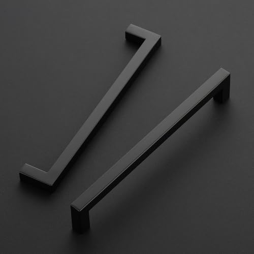 Image of Ravinte 10 Pack Kitchen Matte Black Cabinet Handles 8 Inch Hole Center Stainless Steel Square Cabinet Pulls for Dresser Drawer Cupboard Handles with Screwdriver
