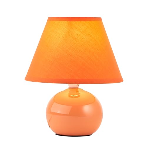 BRILLIANT Primo Tischleuchte – stilvolle Tischlampe mit Stoffschirm – kleine Tischleuchte für Nachttisch, Schlafzimmer & Wohnzimmer – E14-Fassung und Schalter – orange, Pfirsich