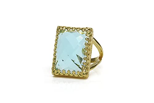 Bague topaze bleue or 14k pour peaux sensibles ne ternit pas