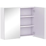 HOMCOM Bathroom Mirror Cabinet, 3-Tier Wall Mount Bathroom Storage Cabinet with Soft-Close Hinges and Adjustable Shelf, Double Door Cupboard, 70 x 15 x 60 cm, White
