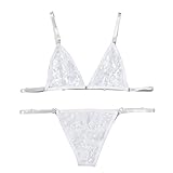 ABAFIP Men's Sissy Bikini Lingerie Sheer Lace Bra Low Waist Mesh Panties Briefs Underwear Crossdressing Underpants set White X-Large