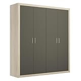 amuéblate online - Armario 4 Puertas Batientes con Altillo Indiana para Dormitorios de Matrimonio o Individuales, Color Cambria - Grafito, Medidas: 196 cm (Ancho) x 208 cm (Alto) x 50 cm (Fondo)