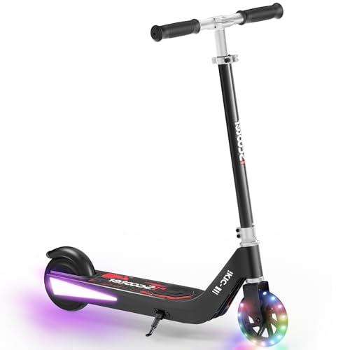 iScooter IK3Max Electric Scooter for Kids Ages 8+, Bluetooth, Horn, LED Display,3 Adjustable Speeds & Heights for Tweens, Foldable Black IK1-4/6MPH & 3 Ajustable Heights
