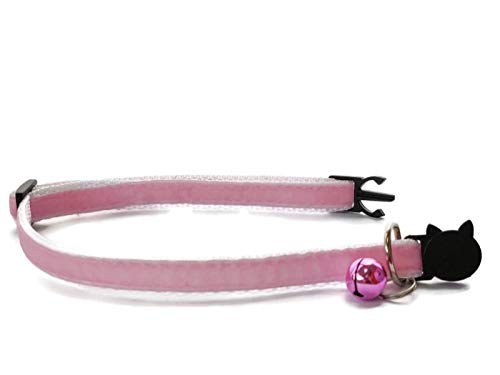 Velvet Cat Collars with Bell, Baby Pink Velvet, Kitten Collar (10cm - 18cm) - Image 2
