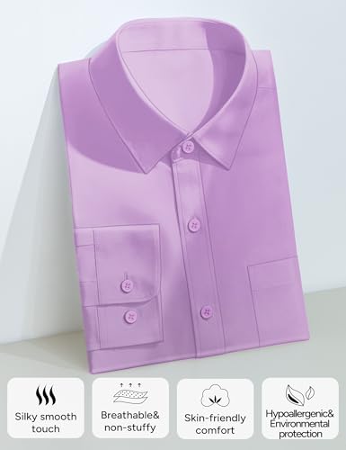 Image of Boys Long Sleeve Button-Down Dress Shirts with Tie: 2 Fabrics (Stretch /Standard) & 2 Fits (Regular /Husky)