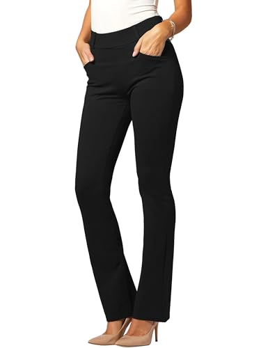 Stretch Slacks for Women - Wear to Work - Tummy Control Waistband - Bootcut Dress Pants with Pockets (Available in Plus Size)