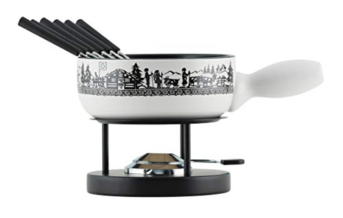 Foto von KUHN RIKON Käsefondue Set Alpenweide, 23 am, aus Ton, Induktionstauglich, inkl. Rechaud, Pastenbrenner und Gabeln, Weiss