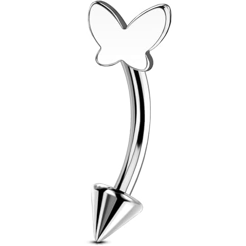 OUFER Rook Piercing Jewelry, G23 Solid Titanium Eyebrow Rings, Heart Vertical Labret Lip Jewelry, 16G Curved Barbells, Daith Rook Earrings for Women Men 16g 8mm Butterfly