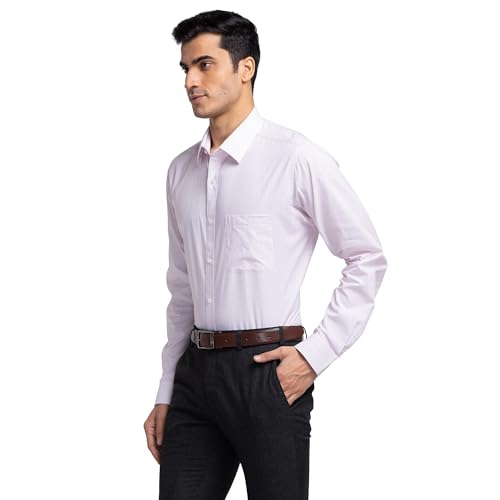 Image of Raymond Men's Pure Cotton Stripe Pattern Slim Fit Semi Cutaway Collar Full Sleeve Formal Shirt