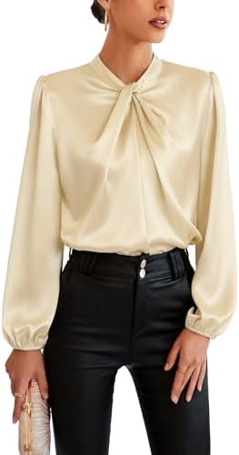 GRACE KARIN Women's Long Sleeve Satin Blouse,Mock Neck Work Silk ...
