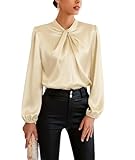GRACE KARIN Womens Dressy Business Casual Blouses,Long Sleeve Tops,Silk Satin Dress Shirt Fall Outfits 2025 Apricot M