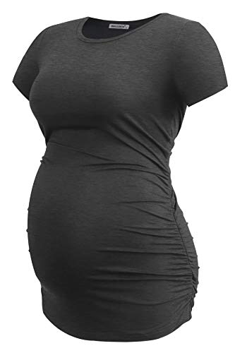 Smallshow XMSBL0004CBKGM Women'S Maternity Tops Side Ruched Tunic T-Shirt Pregnancy Clothes Medium Dim Grey-Black-Grey thumb #4