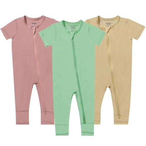Image of GUISBY Rayon Made from Bamboo Baby Pajamas, Summer Short Sleeve Footless Rompers, 2 Way Zipper Sleeper