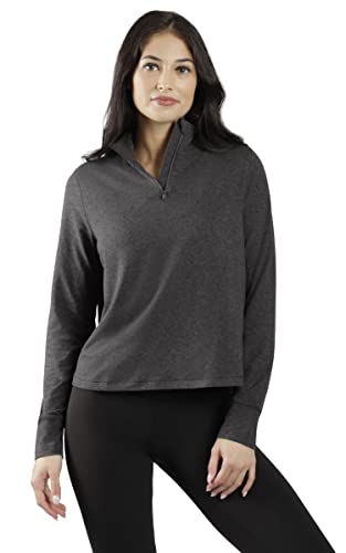 Image of 90 Degree By Reflex Cropped Two Tone Heather Long Sleeve Quarter Zip Jacket