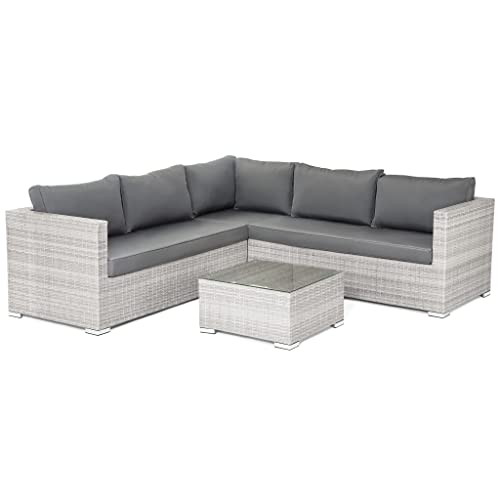 Bravich Fully Assembled Grey Rattan Garden Furniture Corner Lounge Set (7-8 Seater) - 4Pcs Rattan...