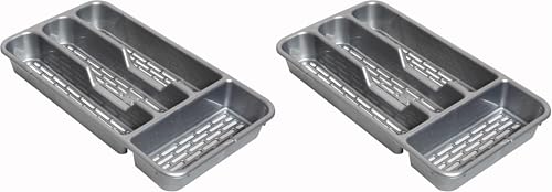 Cubertero para cajón con 4 o 5 compartimentos con agujeros LIBRE BPA, organizador cubiertos con compartimentos apto lavavajillas, separadores de cajones para cocina 32cm (Gris, 2x 4compartimentos)