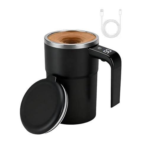 Taza Autoagitadora,Vaso Mezclador EléCtrico De Acero Inoxidable Con Temperatura Ajustable,MagnéTico,Giratorio AutomáTico,Para Café,Leche Y Cacao,Ideal Para El Hogar,La Oficina Viajes(Color:Black)