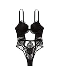 Victoria's Secret Cutout Lace Teddy, Push Up, Lace Fabric, Women's Lingerie, Very Sexy Collection, Black (M)