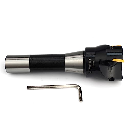 Image of Indexable End Mill with 3 Pcs TPCN32PDTR Tpg32 Carbide Inserts, 2 inch Cutting Diameter, 6 inch Overall Length, 90 Degree, R8 Shank, TP32, 3 Flutes